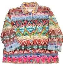 Lifestyle Woman Sz L Jacket Shacket  Teal Pink Green Multicolored Cotton... - £15.68 GBP