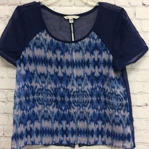 American Eagle Outfitters Womens Blouse Blue White Ikat Raglan Sleeve Sp... - $2.96