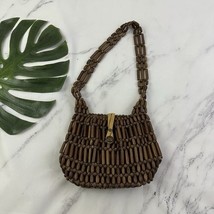 Vintage Wood Beaded Shoulder Bag Purse Brown Boho Tropical Small Festival - $34.64