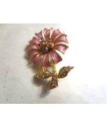 Vintage Pink Flower Goldtone Brooch faux Purple Amethyst Diamond - £14.59 GBP
