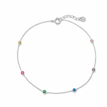 9.25&quot;+1&quot; Multi-Color Plastic Bead Station Anklet 925 Sterling Silver Cable Chain - £49.12 GBP