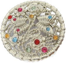 Butterflies &amp; Roses Scroll Round Belt Buckle Filigree Multiple Color Rhinestones - £63.30 GBP