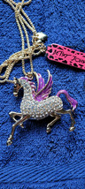 New Betsey Johnson Necklace Unicorn Purple White Rhinestone Collectible ... - $14.99