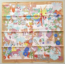 Hermes Scarf Precious Paradise 90 cm silk beige Carre animal flower 35&quot; - £560.09 GBP