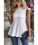 Women&#39;s Sleeveless Ruffle Trim Ruffle Hem Loose Top - $45.92 CAD