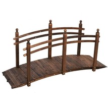 7.5 Ft Wooden Garden Bridge with Hand Rails in Carbonized Wood Finish - $6,630.72 MXN