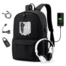 Anime Pattern Backpafor Teenagers Canvas Black Travel Bags Students Laptop Bag B - £44.57 GBP