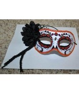 Womens Masquerade Mask White Red Black Flower Halloween Plastic Eye Face... - $7.92
