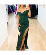 Jadore Carmen Sequin Elegant Emerald Green Off-Shoulder Dress, Sz 8 (US)... - $249.00