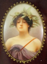 Miniature Porcelain Portrait Painting Young Woman Daphne Wreath &amp; Bare Shoulders - £319.82 GBP