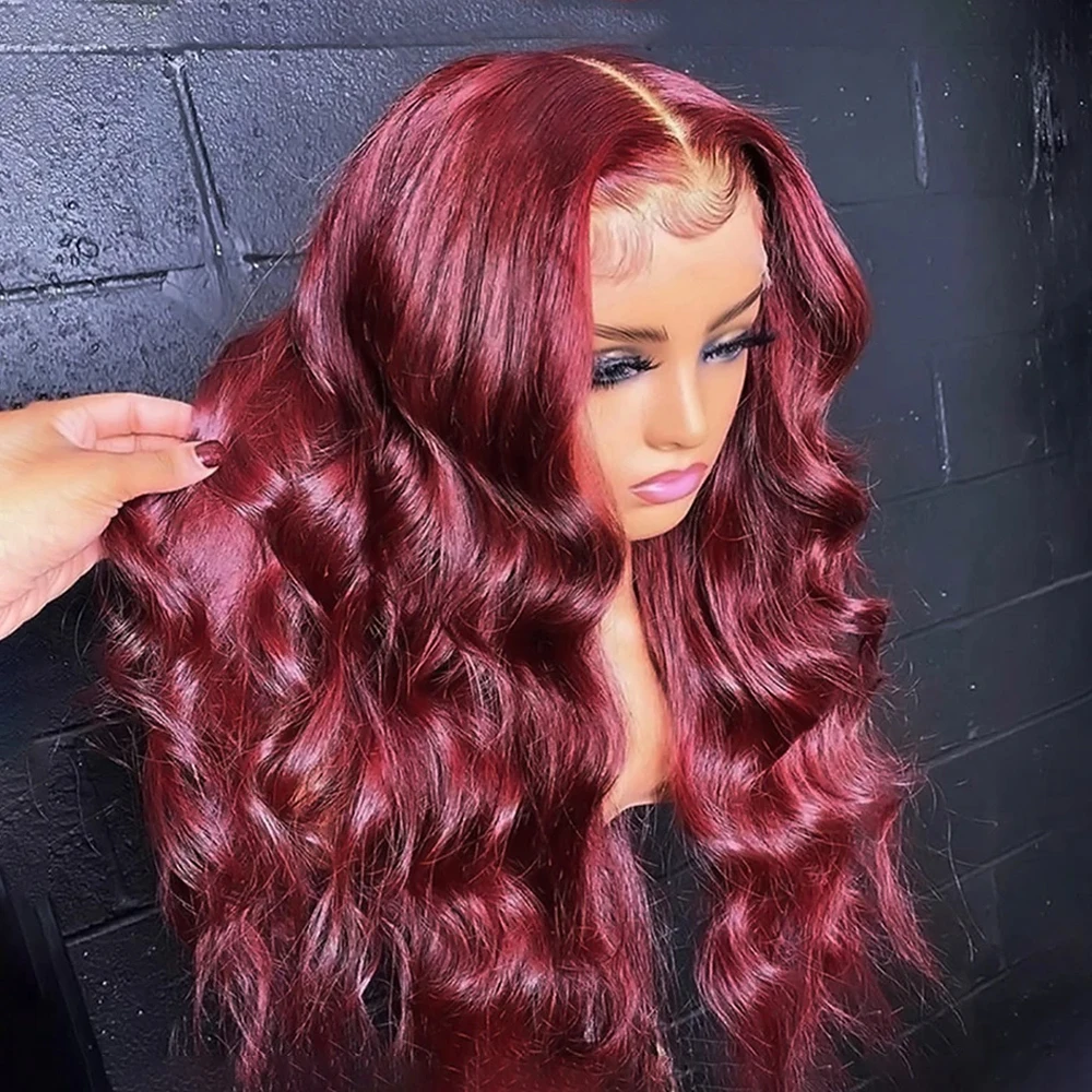 Burgundy Red Synthetic Lace Wigs For Women Red Black Long Body Wave Glueless P - £29.34 GBP+