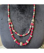 Womens Fashion Red &amp; Silver Pearl &amp; Metal Beaded Necklace with Lobster C... - $36.55 CAD