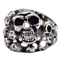 Mens Skull Graveyard Ring Stainless Steel Pirate Biker Jewelry Sizes 8-15 - £7.98 GBP
