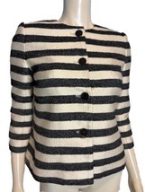 Talbots Women&#39;s Petites Woven Striped 3/4 Sleeve Jacket Black/Ivory Size 6P - £22.02 GBP