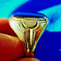 Estate Deco Geometric Onyx Ring Vintage Elegant Solid 10k Gold - £899.71 GBP