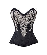 Black Brocade Silver Sequins Burlesque Halloween Costume 2019 Overbust Corset - £47.14 GBP