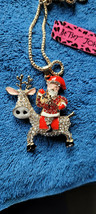 New Betsey Johnson Necklace Santa Reindeer Cute Rhinestones Holiday Festive Nice - £12.06 GBP