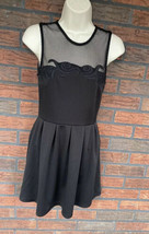 Black Mesh Bodice Dress Small Sleeveless Back Zip Keyhole Button Fit Fla... - $9.50