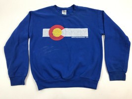 COLORADO Sweatshirt BRECKENRIDGE 50/50 State Flag Logo Small Blue Pullover - $19.80