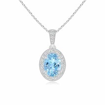 ANGARA Vintage Style Oval Aquamarine Pendant with Diamond Halo in 14K Solid Gold - £959.59 GBP