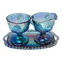 Blue Harvest Carnival Glass Cream Sugar Tray  Grapes Indiana Glass Vintage - $54.39