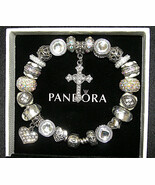 AUTHENTIC Pandora Bracelet Sterling Silver With Easter Cross European Ch... - £104.18 GBP