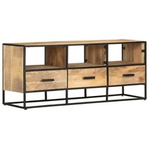 Industrial Rustic Wooden Rough Mango Wood TV Tele Stand Unit Cabinet 3 Drawers - £177.19 GBP