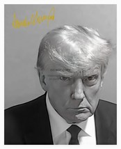 Donald Trump Mugshot Digitally Enhanced Facsimilie Gold Autograph B&amp;W 8X10 Photo - £6.67 GBP