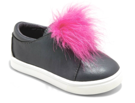 Cat &amp; Jack Toddler Girls Vella Black Faux Pink Fur Low Top Slip On Sneak... - $9.98
