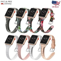 Slim Leather Strap for Apple Watch Band 44mm 42mm 40mm 38mm Floral Shiny... - $21.99