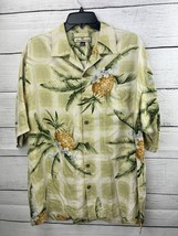 Tommy Bahama Shirt Men&#39;s Medium Green 100% Silk Camp Shirt Pineapple Print - £18.73 GBP