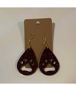 Handmade epoxy resin dangle paw print earrings - burgundy glitter - £4.97 GBP