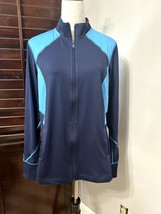 Natori Womens Track Jacket Blue Colorblock Long Sleeve Stretch L New - $27.73