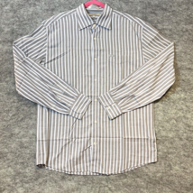 Faconnable Mens Dress Shirt Size Large Gray Long Sleeve Stripes Button Up Pocket - £14.50 GBP