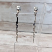 Vintage Clip On Earrings - Statement Extra Long Silver Tone Wavy Dangle - £12.09 GBP