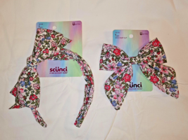 Scunci Floral Headband W Bow &amp; Bow Snap Clip 2 Piece Set New - $10.69