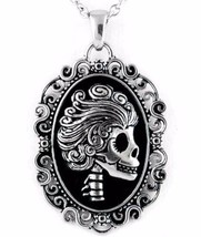 Controse The Ghoulish Damsel Macabre Cameo Black Steel Pendant Necklace CN089 - £19.24 GBP