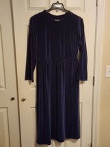 LL Bean Vintage Womens Blue Velvet Dress Sz 14 Long Sleeve Modest Stretc... - $34.64