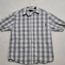 Wolverine Men&#39;s Shirt Size L Large Short Sleeve Button Up Gray White Plaid - £11.86 GBP