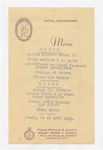 Hotel Richemond Lunch Menu Geneva Switzerland 1933  - $47.52