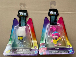 2 Trolls World Tour Mini Doll Figures Poppy &amp; Branch Hasbro New 3” - £9.58 GBP