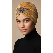 Elegant Gold Velvet Turban Embellished Flower Headwrap Women - $6.43