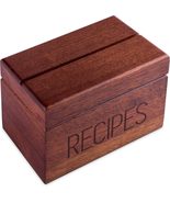 Recipe Box with 50 Recipe Cards and Dividers - Vintage Style Sapele Wood... - $66.49