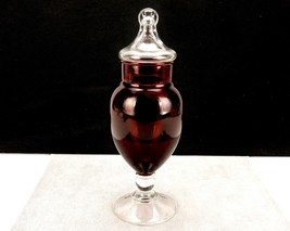 Royal Ruby Red Glass 8&quot; Footed Apothecary Jar, Clear Lid &amp; Base, Anchor Hocking - £23.46 GBP