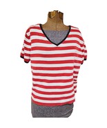 Christopher Banks Womens Top Red White Striped V Neck Cotton Sweater XL - $15.84