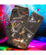 Jessa Jean Black Jeans Pants Stitching Patches Bling 2018 Size 34x32 6/8... - £176.48 GBP