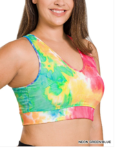 Zenana 2X Tie Dyed Mesh Lined Racer Back  Removable Padded Bra Green/Blue - £10.44 GBP