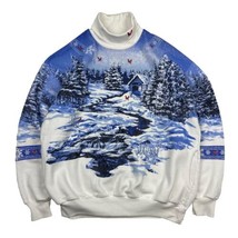 Art Unlimited Vintage Sweatshirt XL Winter Scene All Over Print Snow Bri... - £34.34 GBP