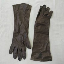 Vintage Womens Leather Driving Kid Gloves Brown Lined Long - $26.73