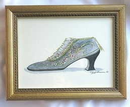 Peggy Abrams Signed Vintage Victorian Shoe Framed Print Gold Frame - £9.59 GBP